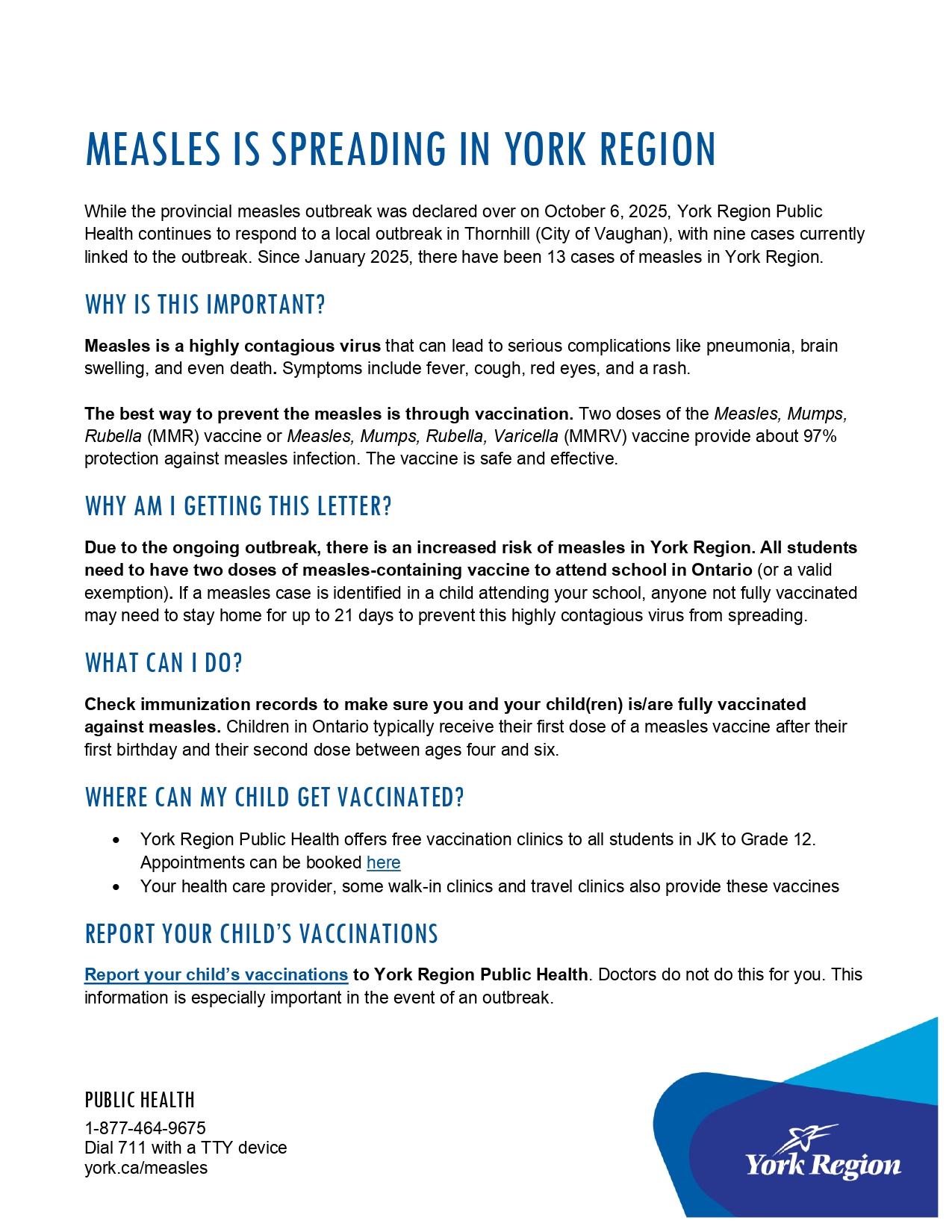 Measles Vaccine Information York Region District School Board